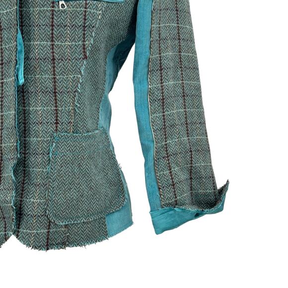 Max & Co Patchwork Blazer Wool Mohair Women 10 Blue Plaid Preppy Steampunk NEW - Picture 4 of 15